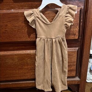 Tan Ruffle Sleeve Jumpsuit